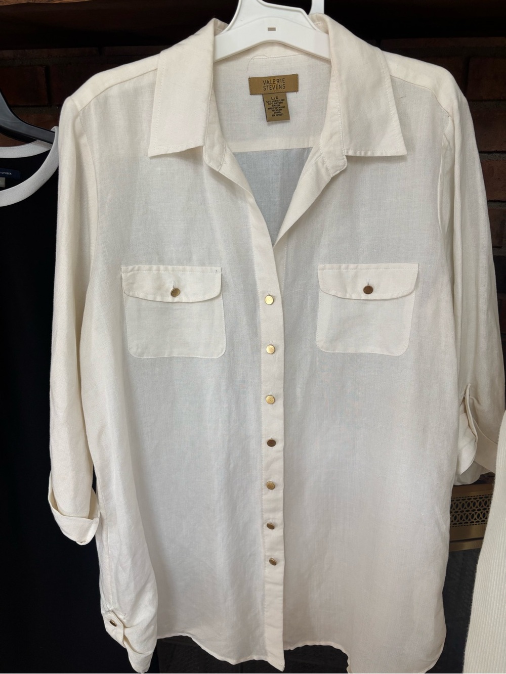 Valerie Stevens Cream Gold Button-Down Utility Long Sleeve Shirt Size Large